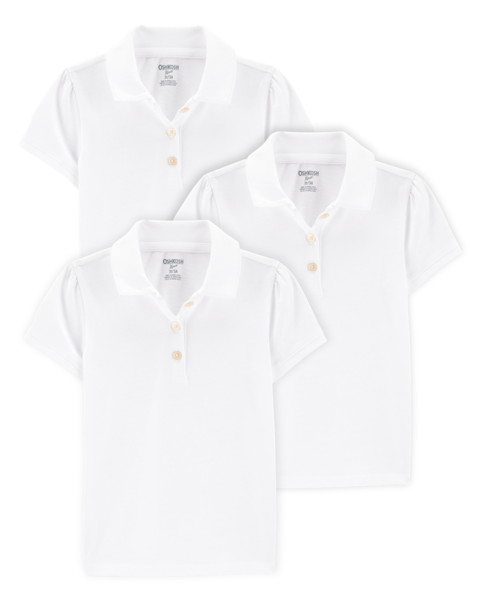 Toddler 3-Pack Pique Uniform Polo Shirts -  White