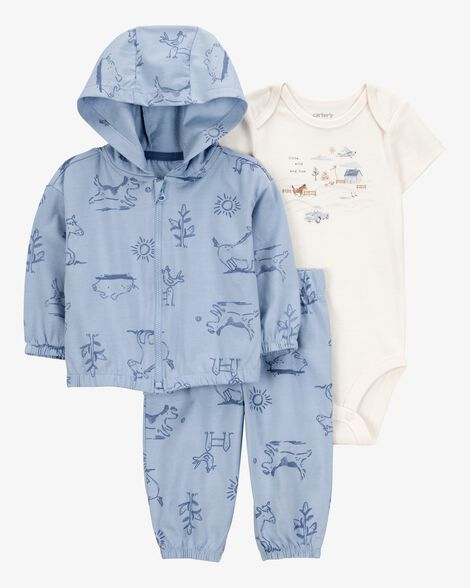  Product image 1 of Baby Dog 3-Piece Cardigan Set - Blue/White