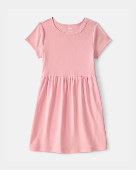 girls rib short-sleeve dress - pink