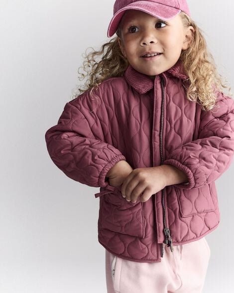 Toddler Girl Quilted Barn Jacket - Burgundy