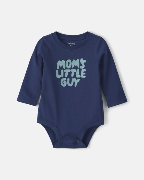baby boy 'mom's little guy' long-sleeve graphic bodysuit - navy blue