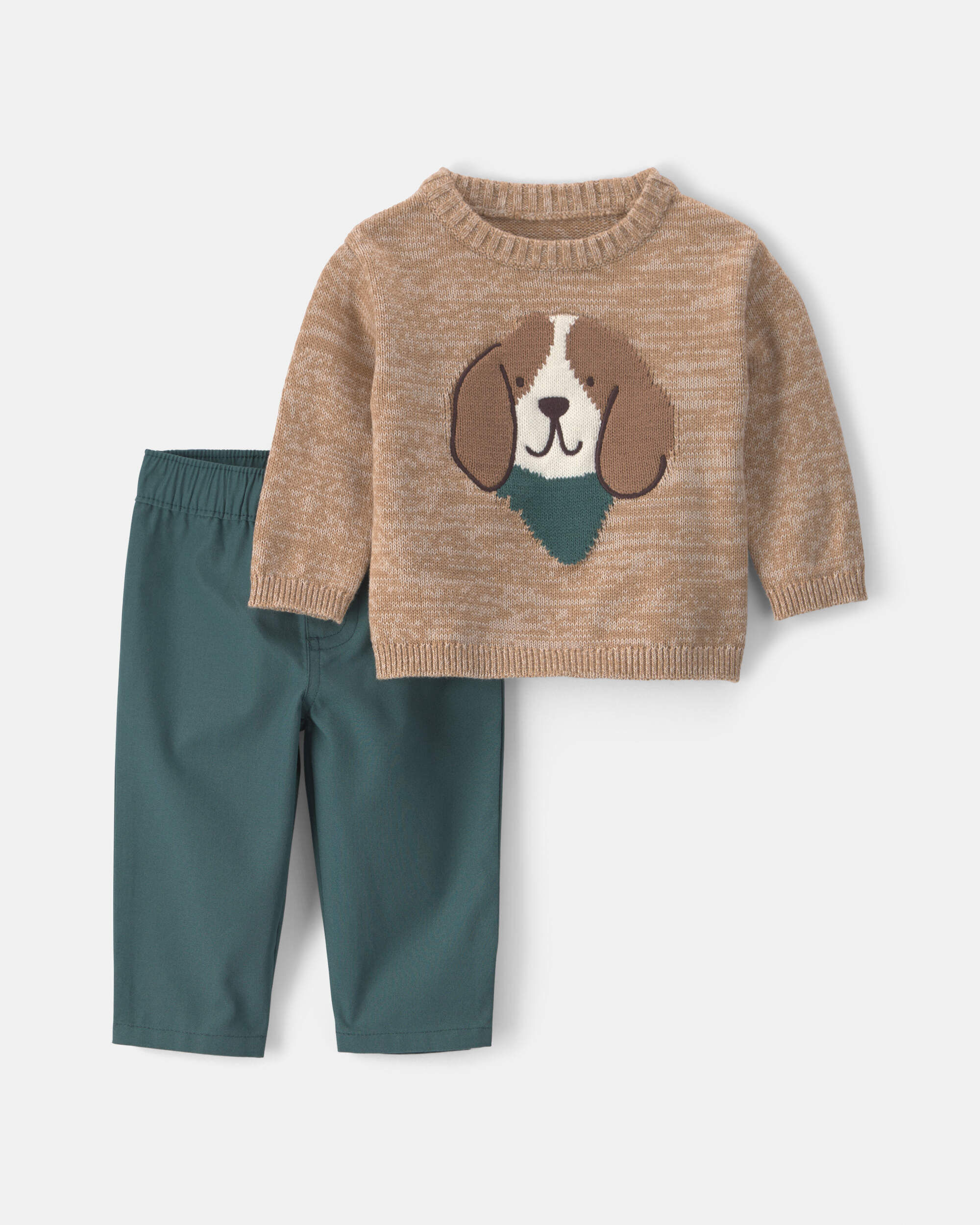 Carters baby boy 2-piece dog sweater top pant set 12M Brown 40$