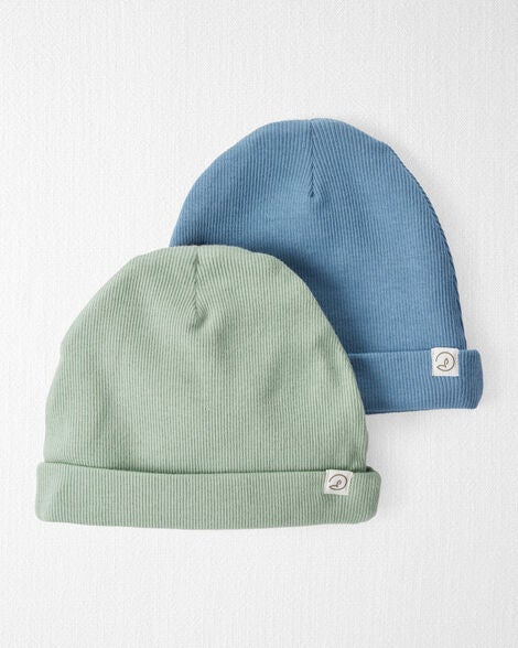  Product image 1 of Baby 2-Pack Organic Cotton Rib Caps - Juniper Moss, Blue