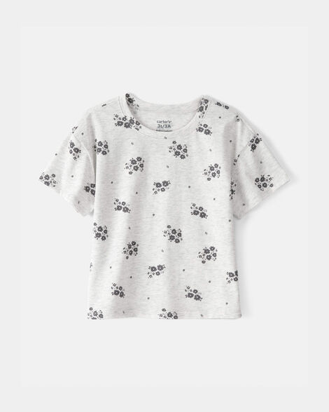 toddler girl floral relaxed top - grey