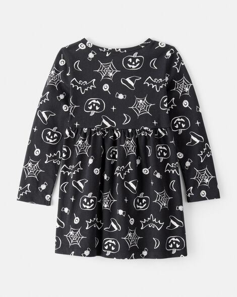 Product image 2 of Toddler Halloween Spooky Print Dress - Black