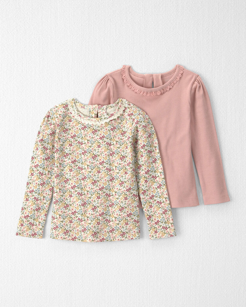 Little Planet Toddler Girl 2-Pack Organic Cotton Slim Fit Tops 2T Floral, Pink