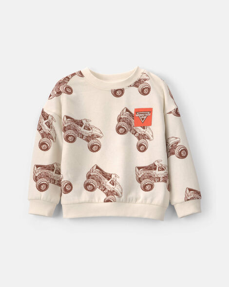 toddler boy monster jam fleece pullover sweatshirt - cream