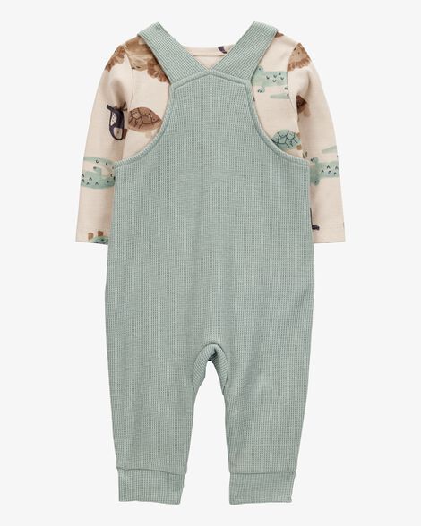  Product image 2 of Baby 2-Piece Long-Sleeve Tee & Waffle Knit Coverall Set - Green