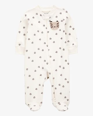 Product image 1 of Baby Boy Tiger Print 2-Way Zip Cotton Sleep & Play Pajamas - Ivory