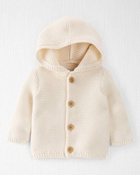 Baby Organic Cotton Signature Stitch Cardigan - Cream
