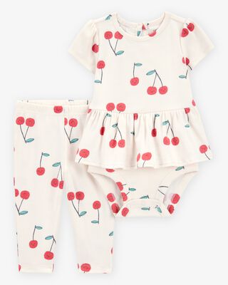 Product image 1 of Baby 2-Piece Cherry Peplum Bodysuit Pant Set - Ivory/Red