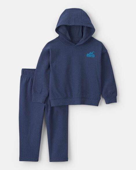 toddler boy 2-piece car long-sleeve top & pant set - navy blue