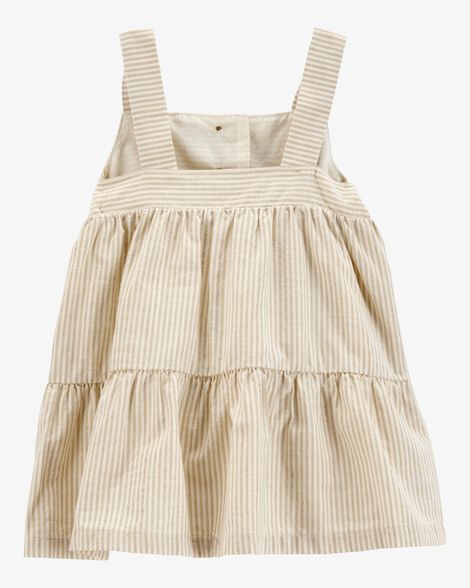 Baby Striped Cotton Dress - Tan