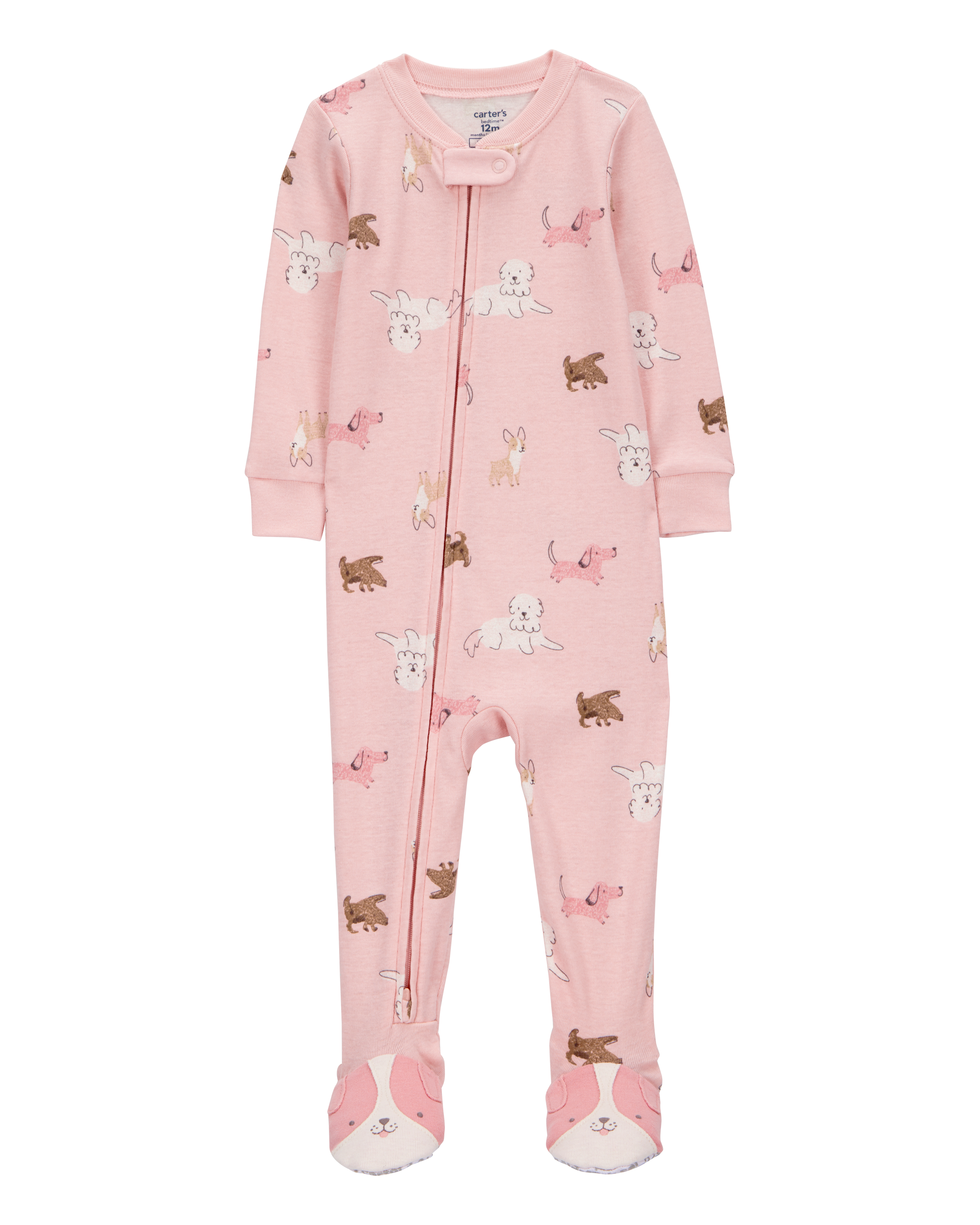 Toddler Girl 1-Piece Dog 100% Snug Fit Cotton Footie Pajamas - Pink
