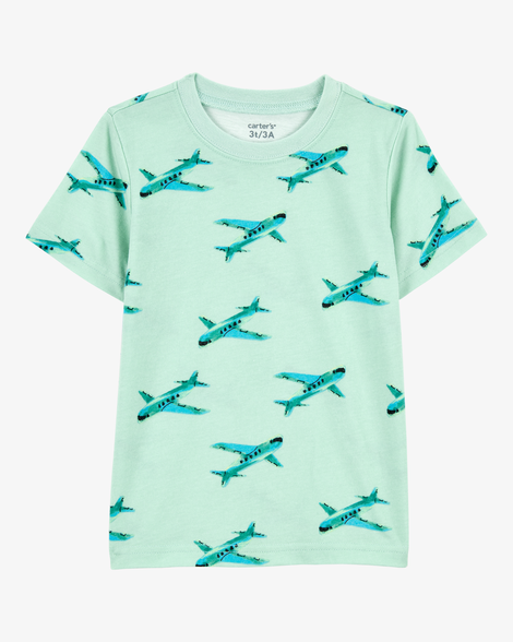 baby boy airplane print knit short-sleeve tee - green