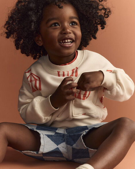 Toddler Otter Sweatshirt™ with Pockets in Big Top Print - Cream
