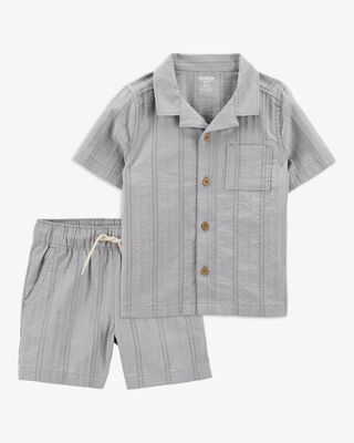 Product image 1 of Toddler 2-Piece Seersucker Button-Down Shirt & Drawstring Shorts Set - Grey