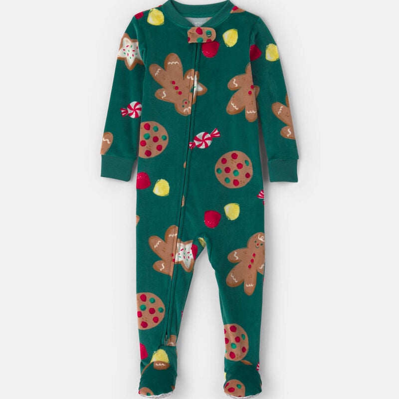 Baby 1-Piece Christmas Gingerbread 2-Way Zip DreamPlush Snug Fit Footed Pajama - Green