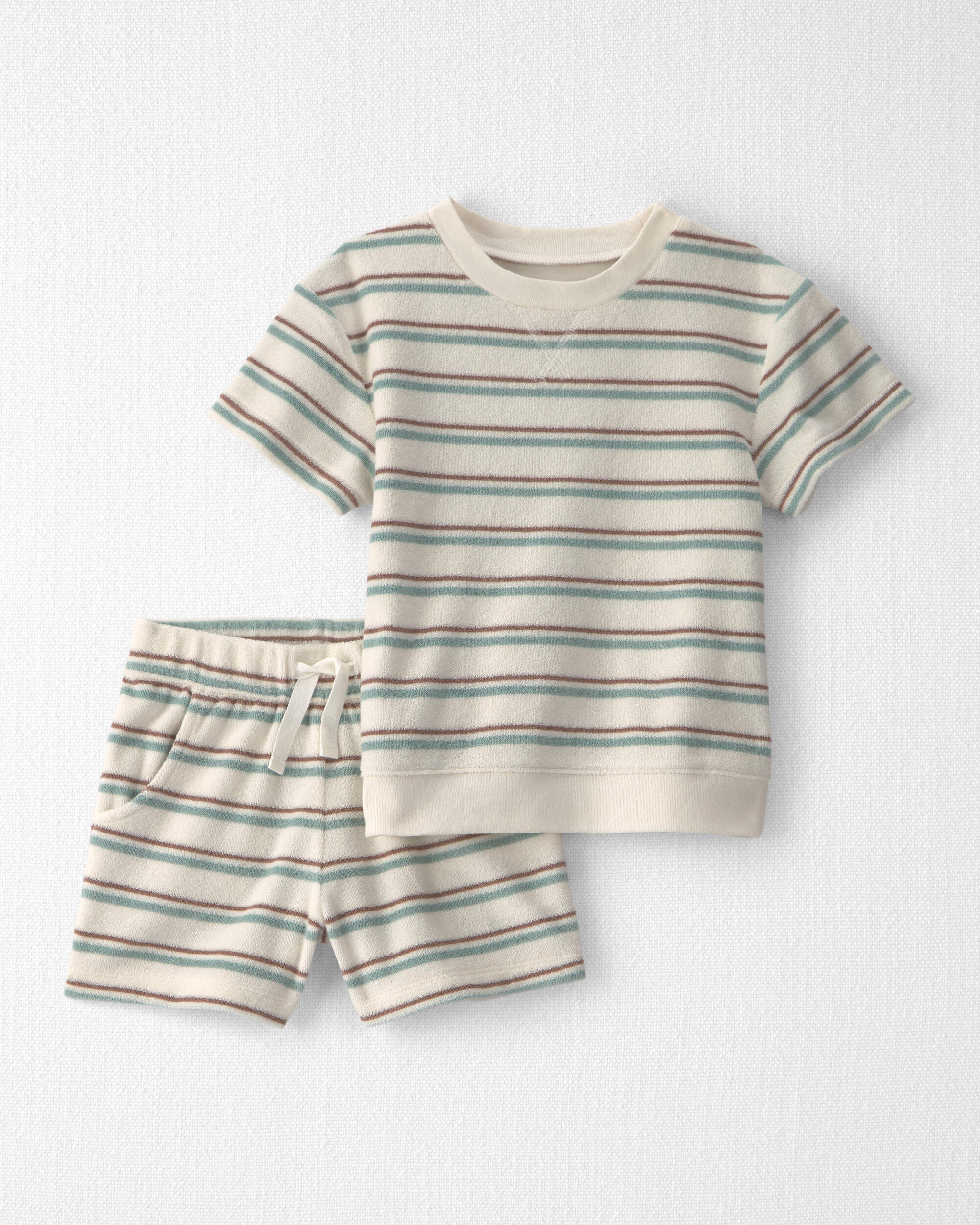 Little Planet Toddler 2-Piece Terry Top Short Set Made with Organic Cotton in Stripes 2T Cream Stripes 28$