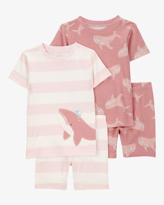 Product image 1 of Toddler Whale Striped Snug Fit Cotton 4-Piece Pajamas