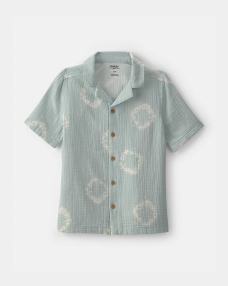 Boys Tie-Dye Short-Sleeve Button-Down Gauze Shirt - Green