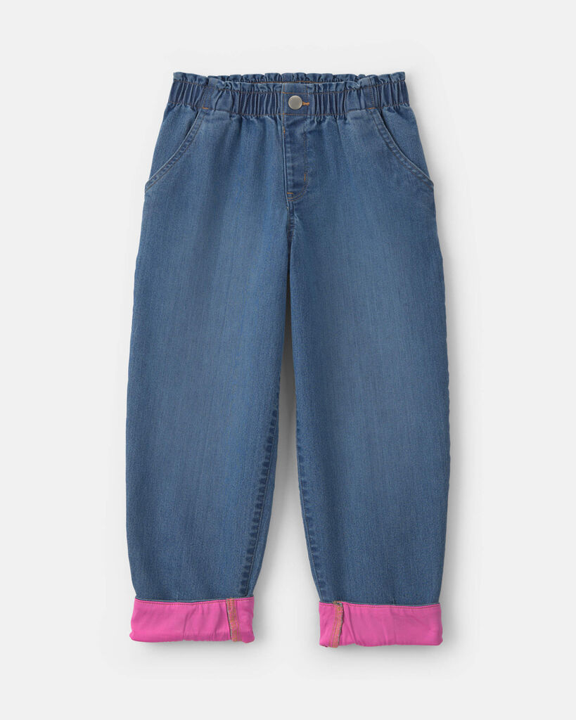 Carter's girls medium wash denim cuffed jeans - blue/pink 10 Blue/Pink