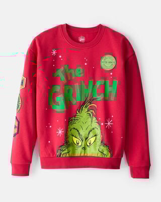 Adult Dr. Seuss™ The Grinch Print Fleece Long-Sleeve Loose Fit 2-Piece Pajamas - Red