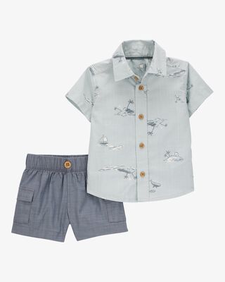 Product image 1 of Baby 2-Piece Button-Down Shirt & Short Set - Blue