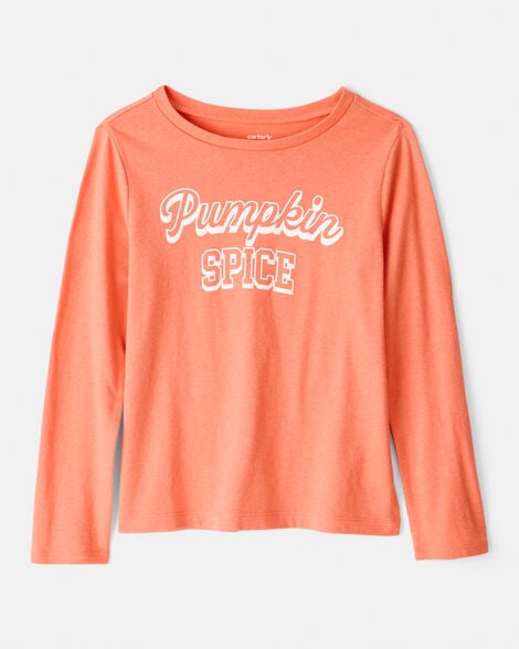girls pumpkin spice long-sleeve graphic tee - orange