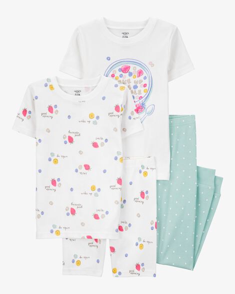 Product image 1 of Kid 4-Piece Breakfast Cereal 100% Snug Fit Cotton Pajamas - Turquoise/White