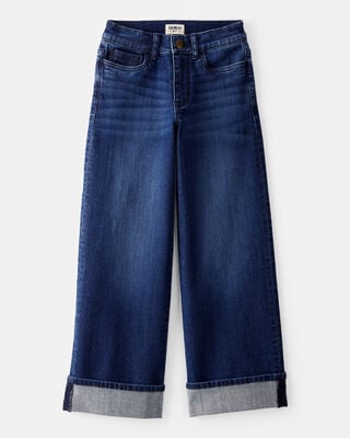 Product image 1 of Kid Rigid Mid Rise Cuffed Wide Leg Jeans - Dark Wash