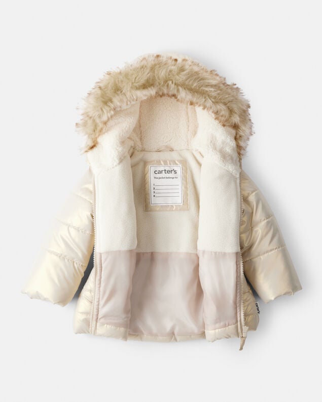 Product image 2 of Baby Girl Hooded Heavyweight Winter Jacket - Cream
