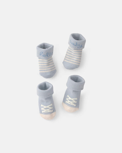 baby boy 2-pack 'hello baby' foldover booties - blue