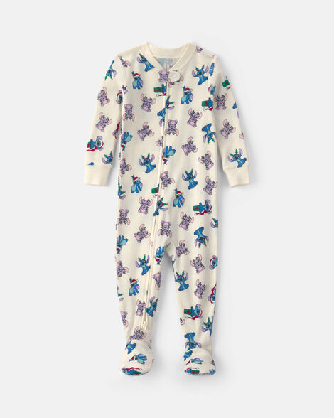 baby 1-piece disney© stitch christmas 2-way zip 100% cotton snug fit footed pajama - ivory