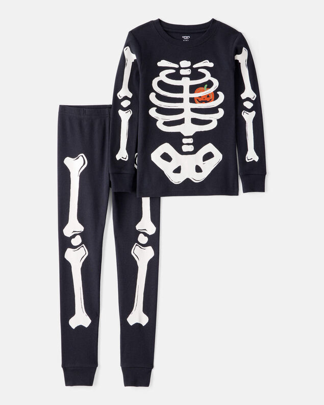 Product image 1 of Kid 2-Piece Glow Halloween Skeleton 100% Snug Fit Cotton Pajamas - Black