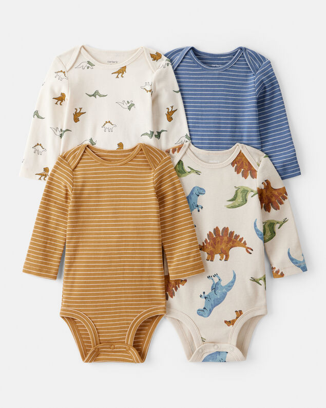 Product image 1 of Baby Boy 4-Pack Dinosaur Print Cotton Long-Sleeve Multipack Bodysuits