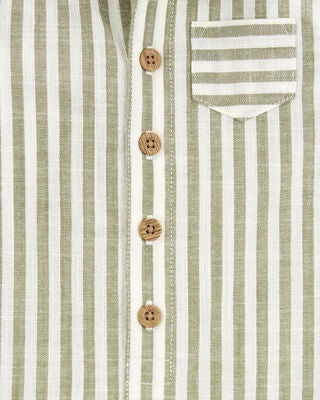 Product image 2 of Baby Striped Short-Sleeve Romper- Green