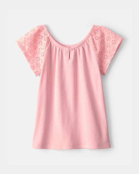 girls eyelet top - pink