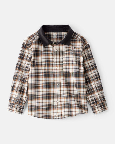 Boys Western Plaid Cotton Long-Sleeve Button-Down Shirt - Plaid