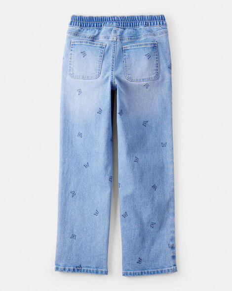 Product image 2 of Girls Butterfly Print Denim Pull-On Jeans - Blue