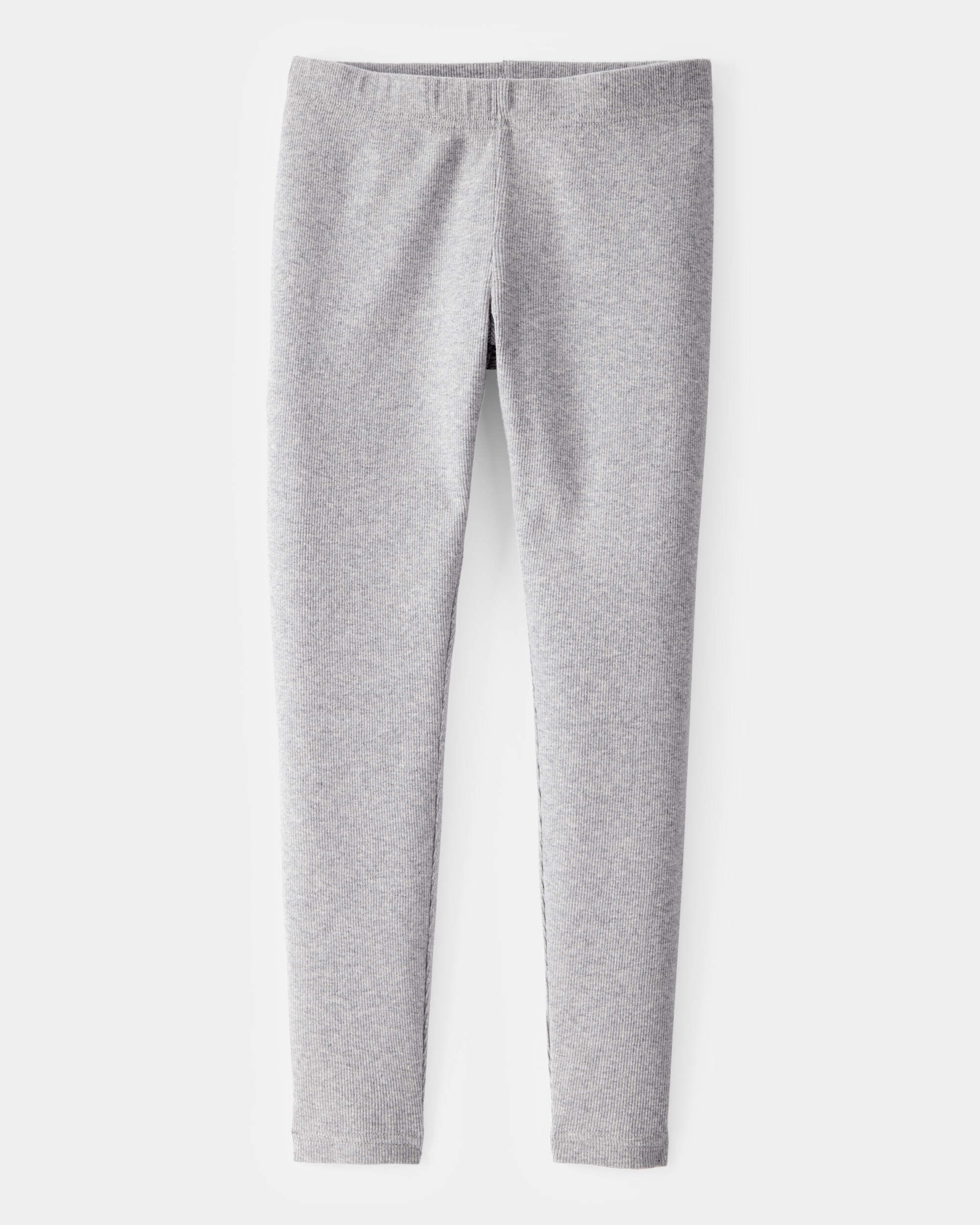 Kid Solid Cotton Ribbed Stretch Leggings - Grey