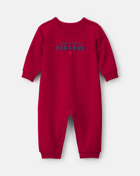 baby 'tiny heart big love' valentine's day french terry long-sleeve jumpsuit - red