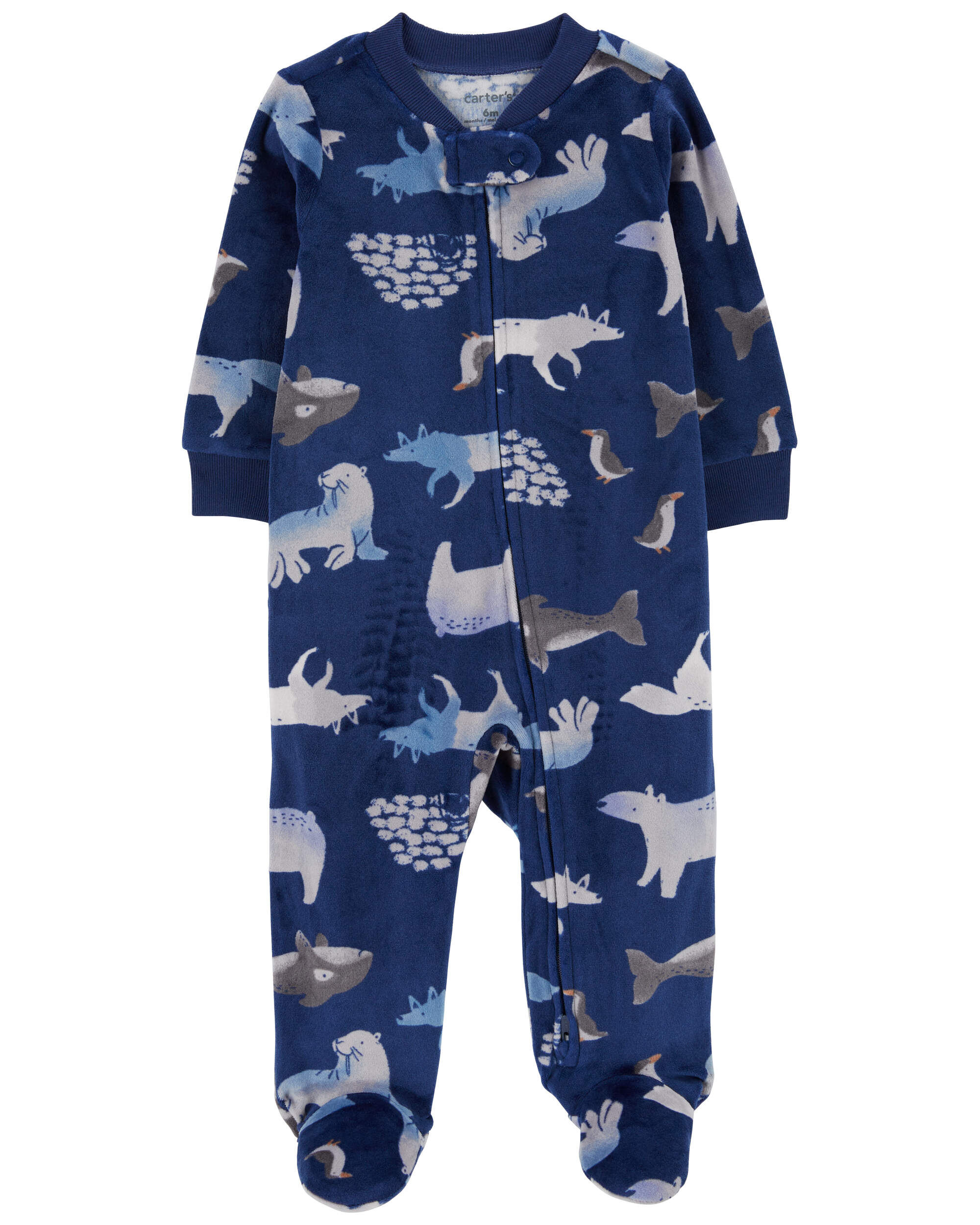 Baby Arctic Animals Zip-Up Velboa Sleep & Play Pajamas