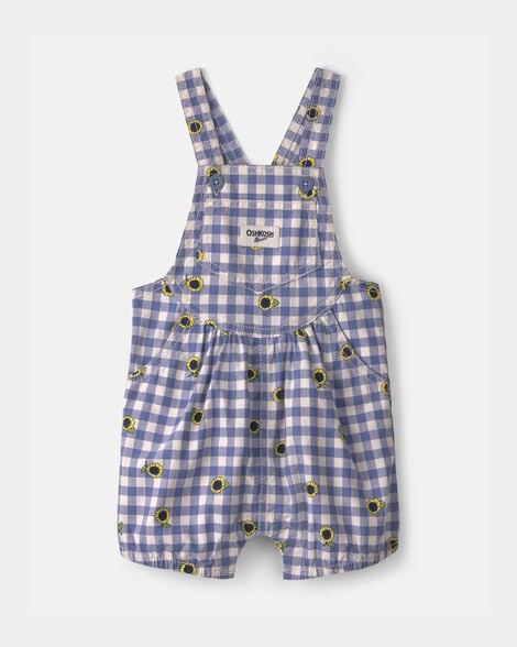 Baby Girl Sunflower Gingham Shortall - Blue