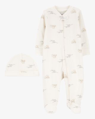 Product image 1 of Baby 2-Piece 2-Way Zip Elephant Cotton Sleep & Play Pajamas & Cap Set