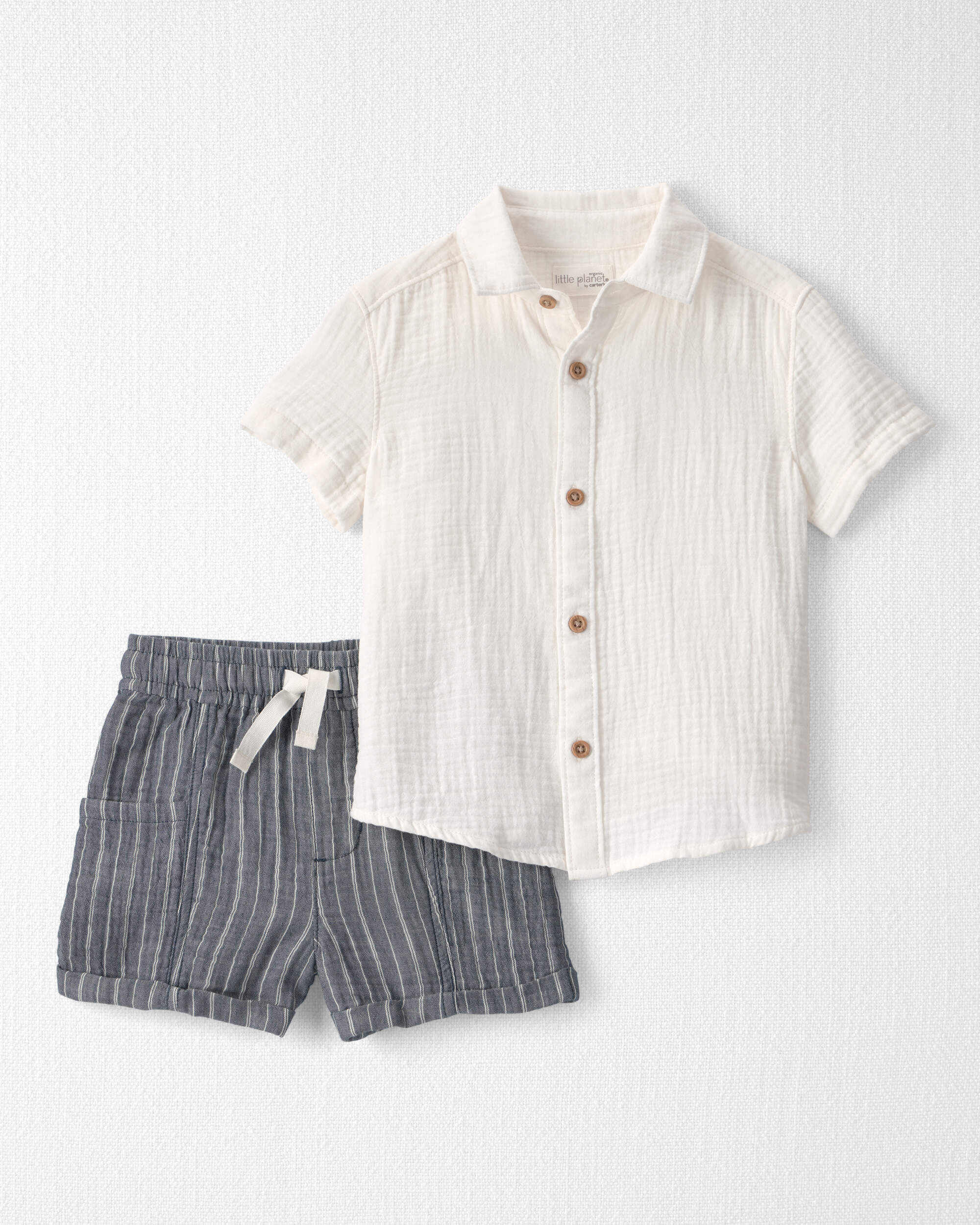 Little Planet Toddler Boy 2-Piece Organic Cotton Gauze Top Short Set 2T Sweet Cream Navy Stripes 30$