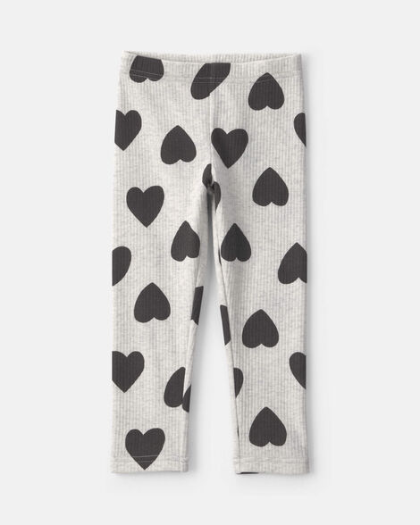 toddler girl heart pull-on stretch leggings - grey/black