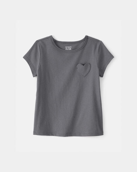 toddler girl heart pocket top - grey
