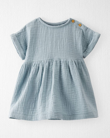 Baby Organic Cotton Gauze Dress in Blue