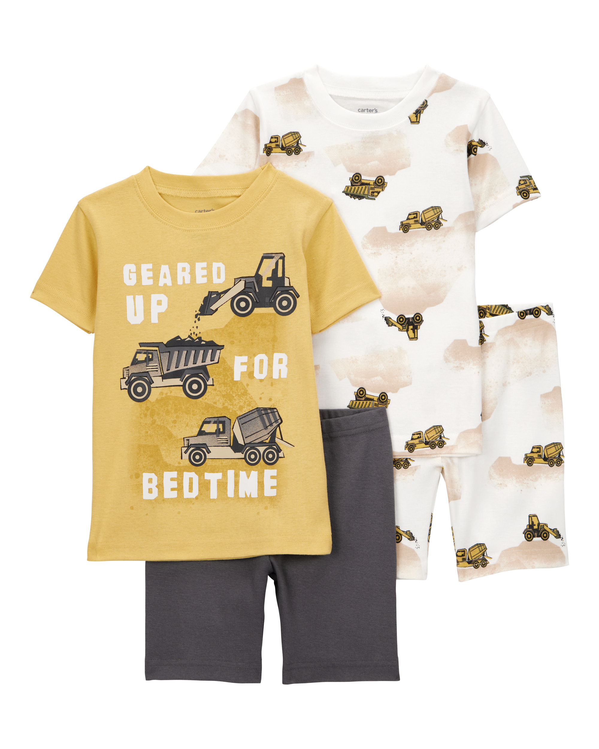 Toddler Construction Print Snug Fit Cotton 4-Piece Pajamas